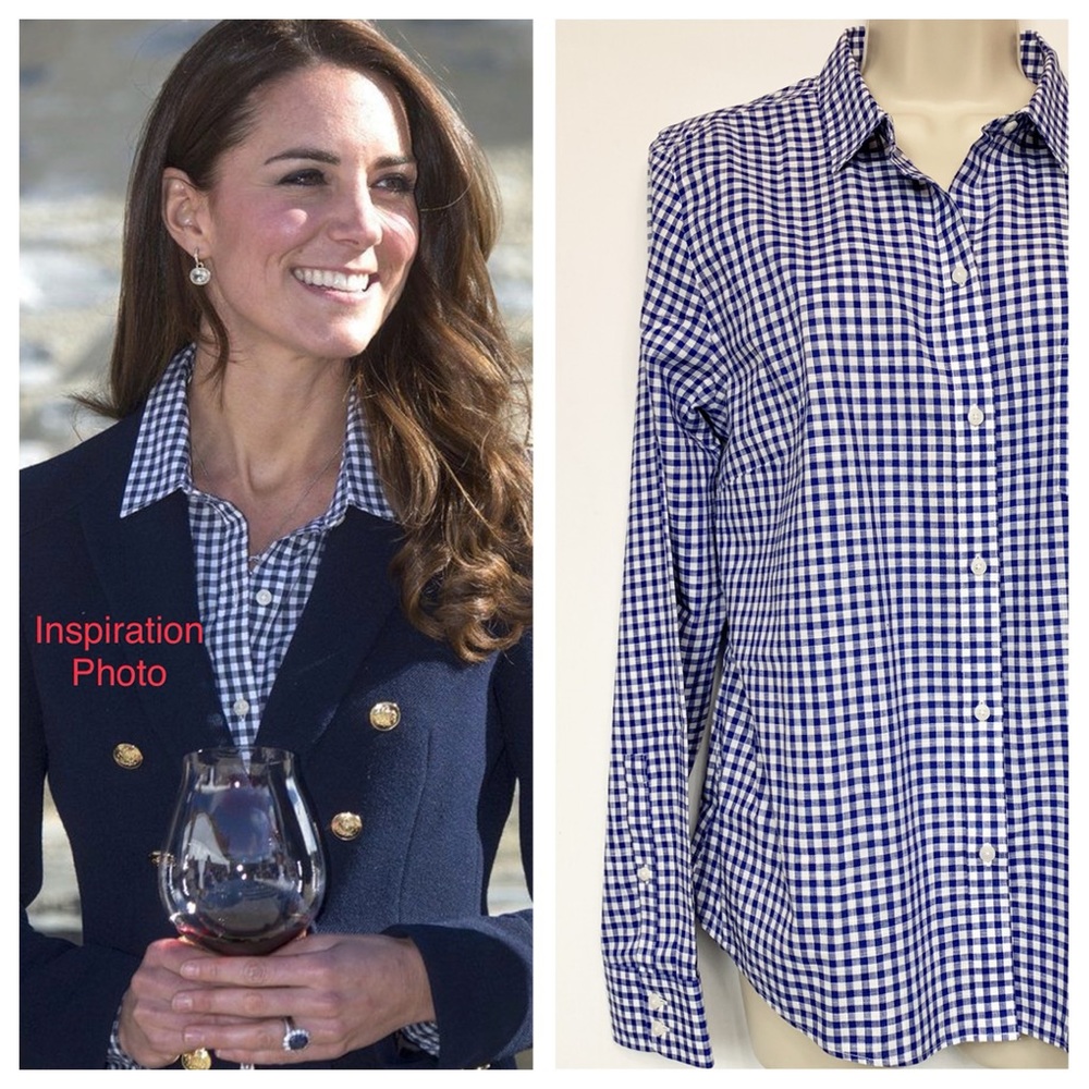 EUC UNTUCKit Classic Royal Blue & White Gingham Blouse - Soft